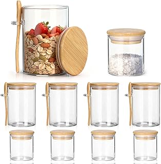 8 Pack Glass Jars with Lids and Spoons Overnight Oats Containers 4 Pcs 16 oz Glass Coffee Ground Canister 4 Pcs 3.5 oz Meal Prep Containers Food Storage Jar for Tea Sugar Bean Candy Spice