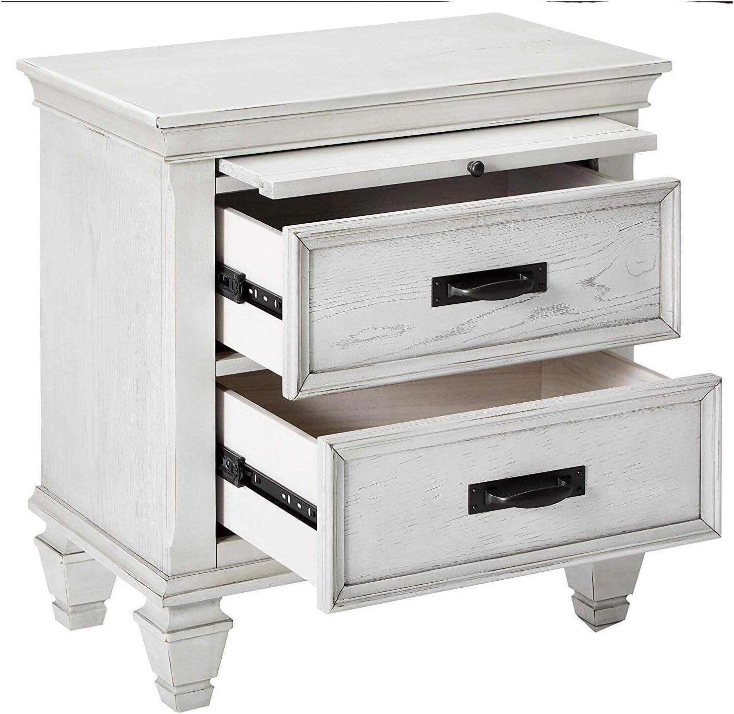 HomeStock 2 Drawer Nightstand with Pull Out Tray - Modern Bedside Table - White Finish