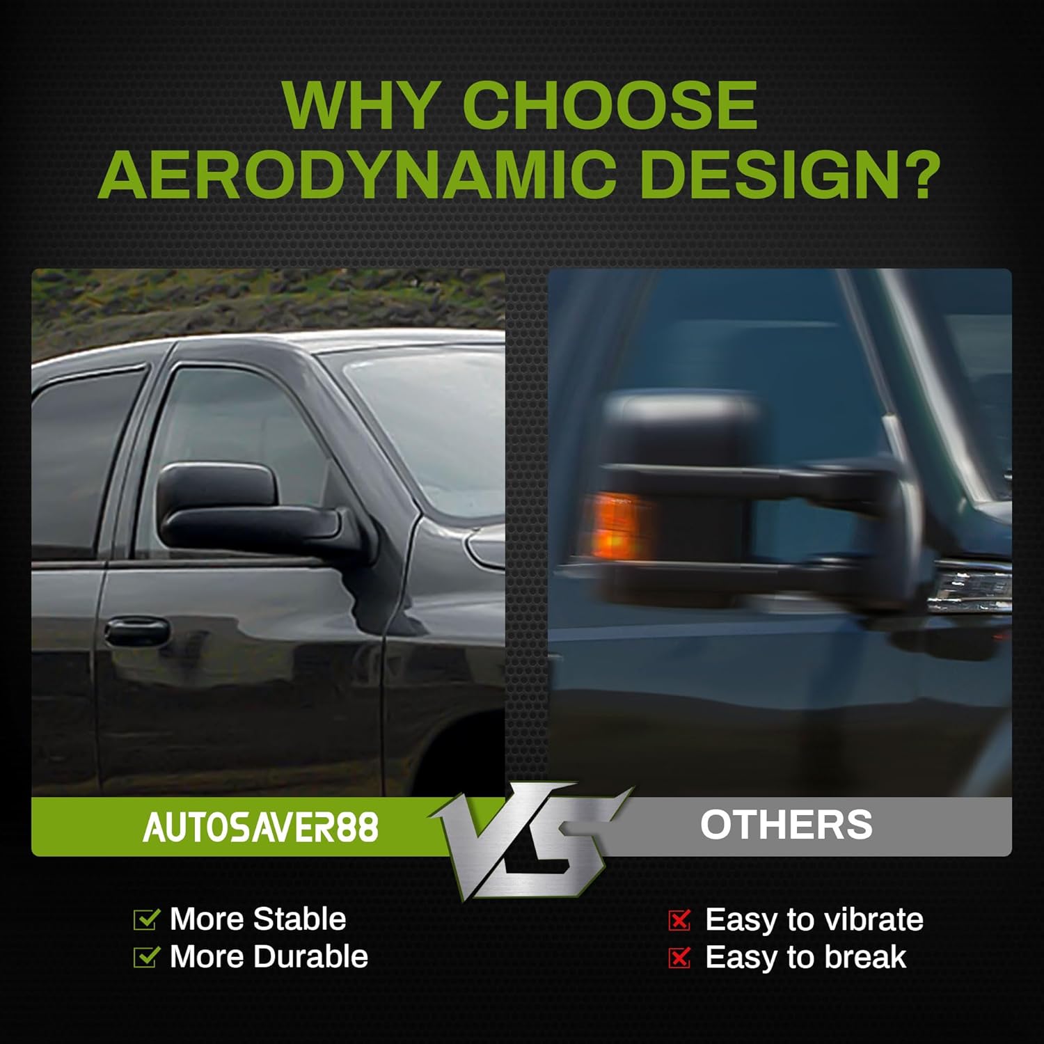 AUTOSAVER88 Right Passenger Side Mirror Towing Mirror Compatible with 2002-2008 Dodge Ram 1500, 2003-2009 Ram 2500 3500, Power Heated Manual Folding Flip-up Door Mirror Tow Mirror Black Housing