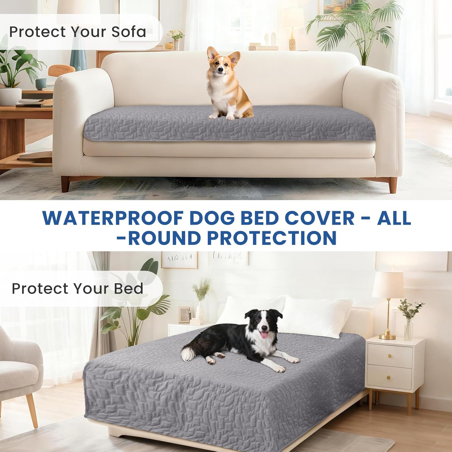 Waterproof Couch Covers for Pets, Waterproof Dog Bed Cover, Anti-Slip Soft Dog Blankets, Couch Cover for Dogs Washable, Pet Blanket for Puppy Large Dogs Cat (30x70 Inch, Light Grey) - Image 7