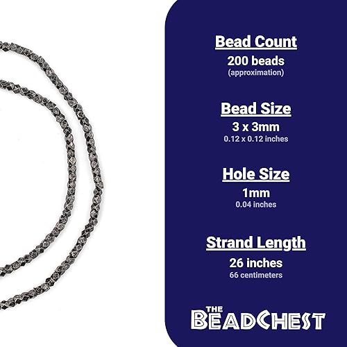 Miniatura 7 de Cuentas de cubo sin esquinas - Hilo completo de espaciadores de metal étnico facetado - The Bead Chest (0.079 in, plateado)