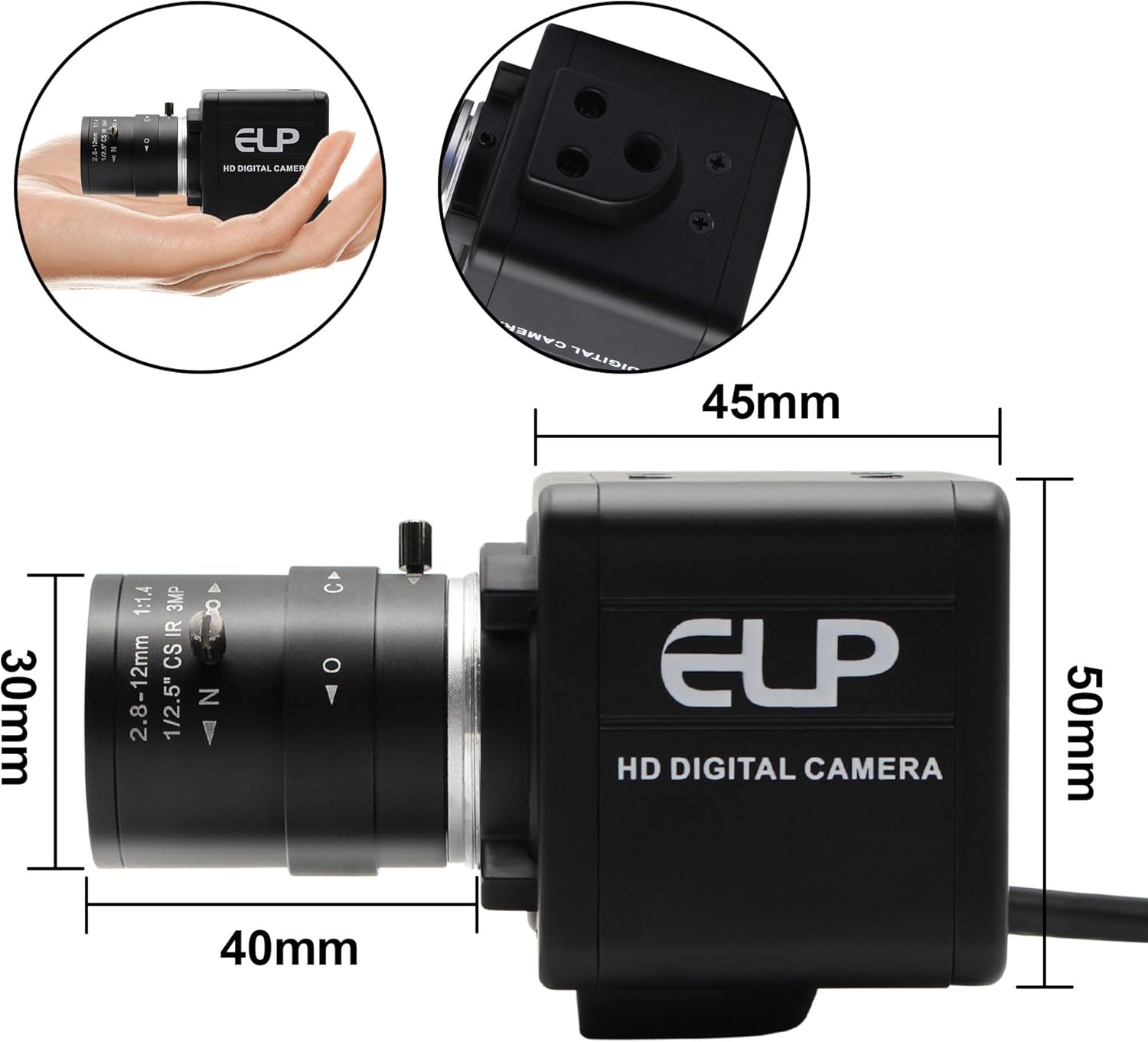 MMlove 8MP USB Camera High Speed 30fps 2.8-12 4X Optical Zoom Lens 2448P USB Webcam Manual Close up Zoom in and Out Golf Swing Camera for Industrial Machine Vision Support PC Raspberry Pi