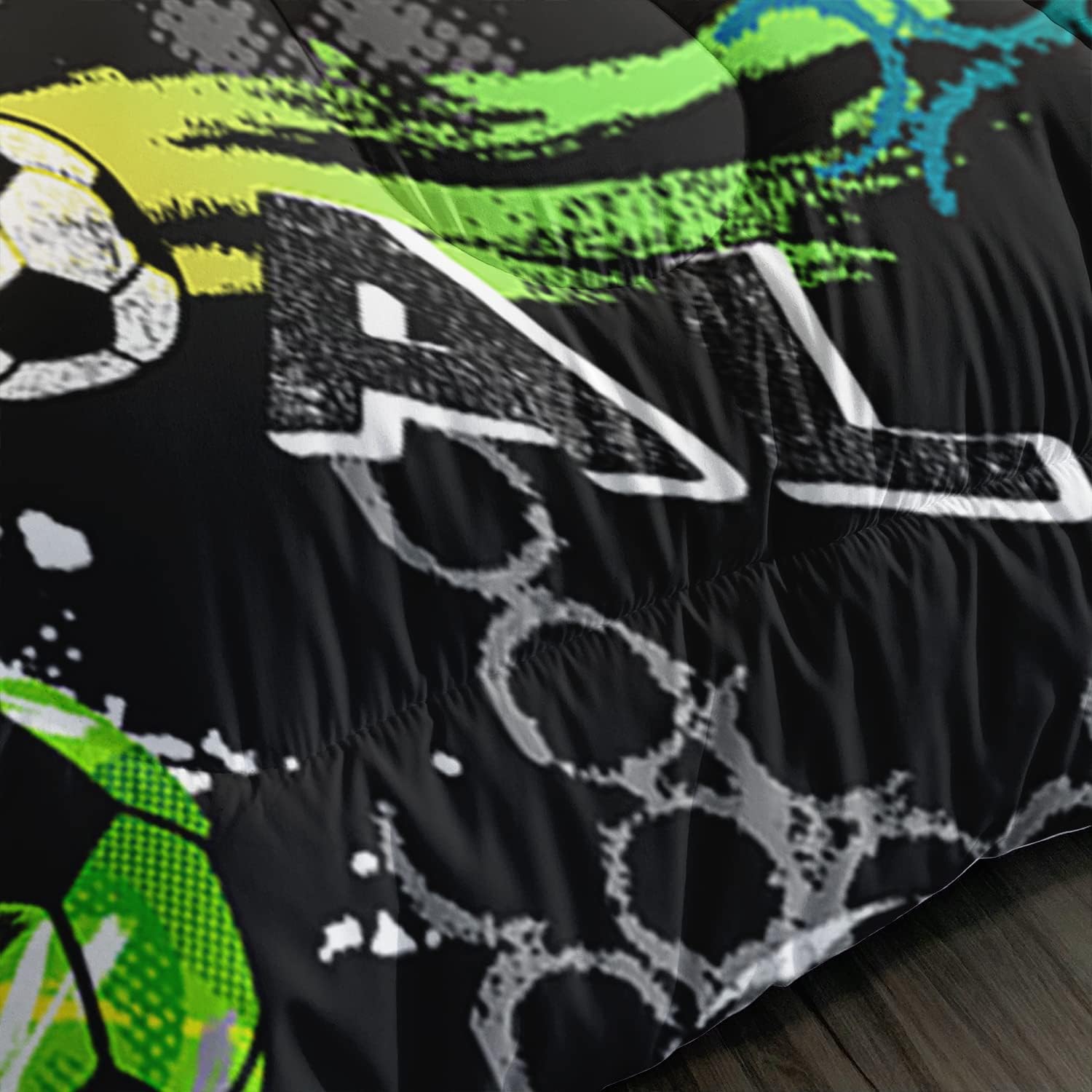 AILONEN Soccer Print Comforter Set for Boys Teens Twin Size 3Pcs, Football Sports with Blue Green White Soccer Pattern Bedding Set,Soft Microfiber,1 Quilt and 2 Pillowcases