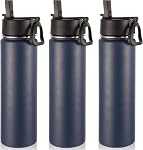 Volhoply 24oz Insulated Water Bottle with Straw Bulk 3 Pack,Metal Wide Mouth Water Bottles with Handle Keep Cold,Reusable Double Wall Flask,Powder Coated Sport Bottle for Holder(Assorted,3 Count)