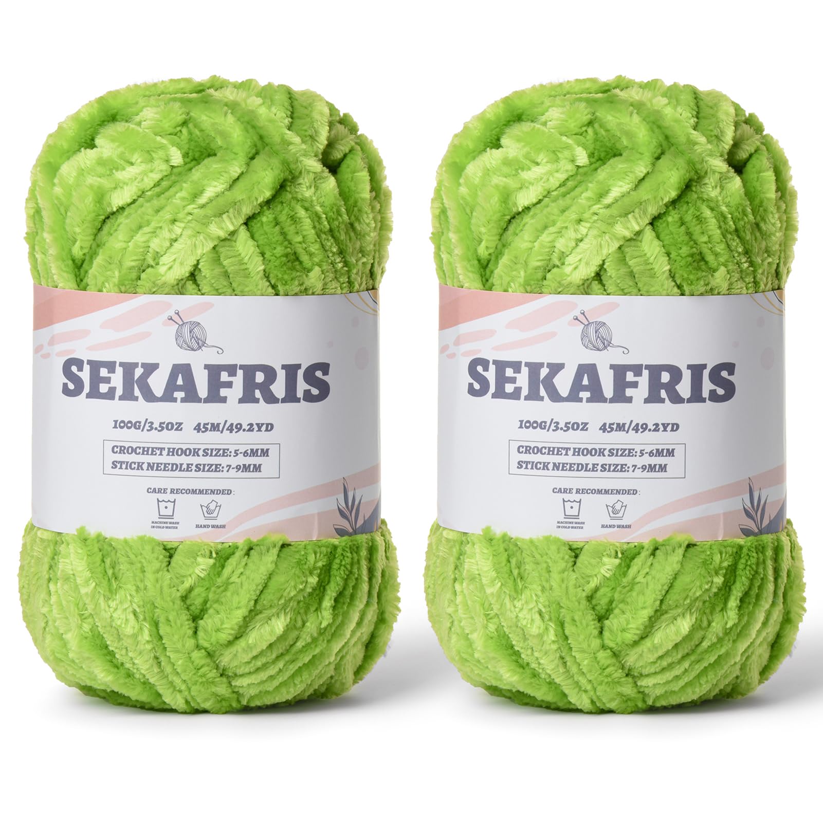 Chenille Velvet Soft Yarn Lime Green 2 Pack