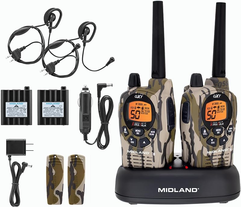 GXT1050VP4 GMRS Two-Way Radio (50-Channel, Long Range, 142 Privacy Codes, SOS, NOAA, Rechargeable Nickle Battery, Mossy Oak Camo, 2-Pack) | 50-Channel, Long Range, 142 Privacy Codes, SOS, NOAA, Rechargeable Nickel Battery