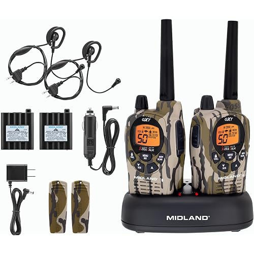 Midland GXT1050VP4 GMRS Two-Way Radio (50-Channel, Long Range, 142 Privacy Codes, SOS, NOAA, Rechargeable Nickle Battery, Mossy Oak Camo, 2-Pack) | 50-Channel, Long Range, 142 Privacy Codes, SOS & NOAA, Rechargeable Nickle Battery