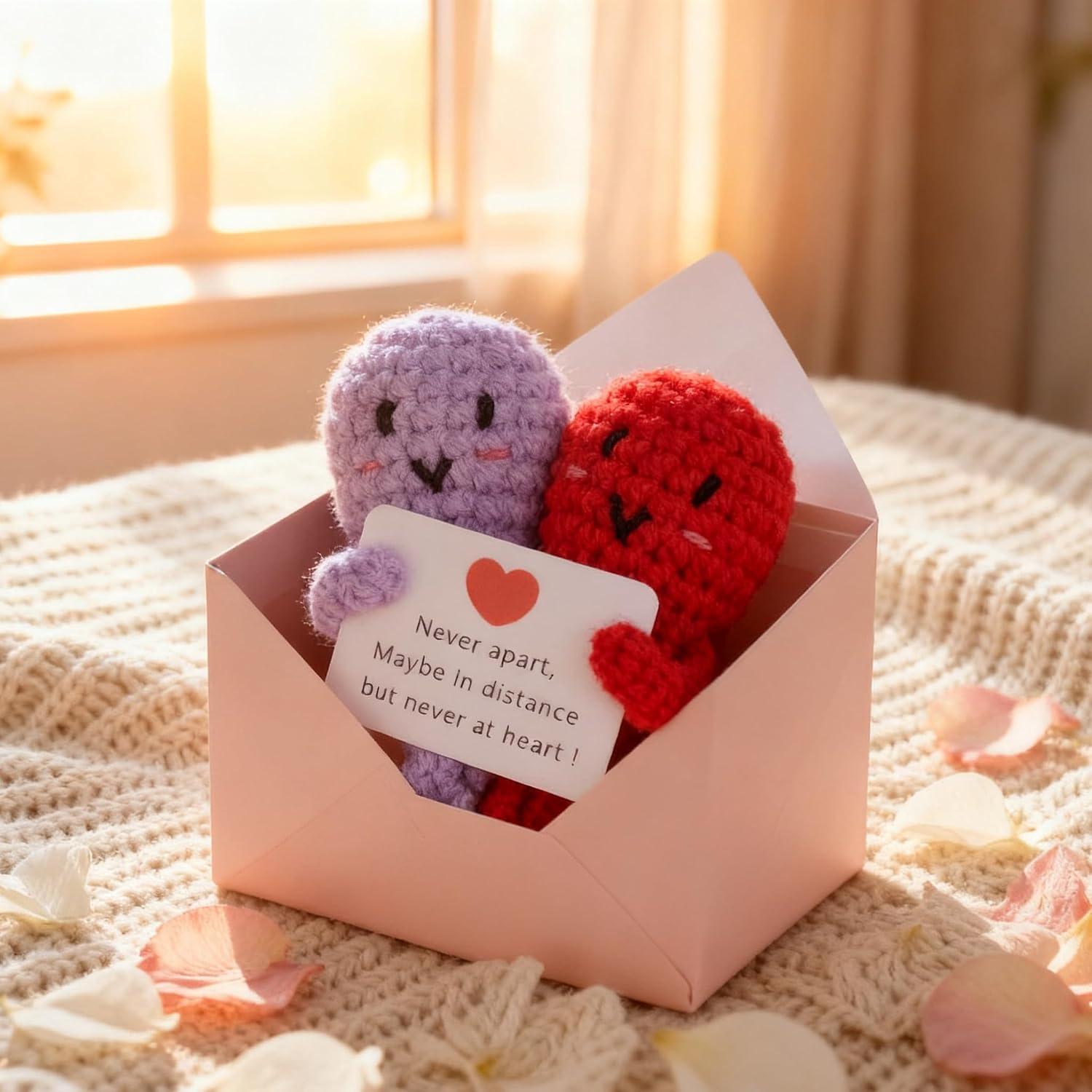 Funny Heart Handmade Crochet 250th with Card & Coins Valentine's Day Gifts, Cute Friendship Present for Women Mom Friends, Birthday & Appreciation Gift(Red Purple)