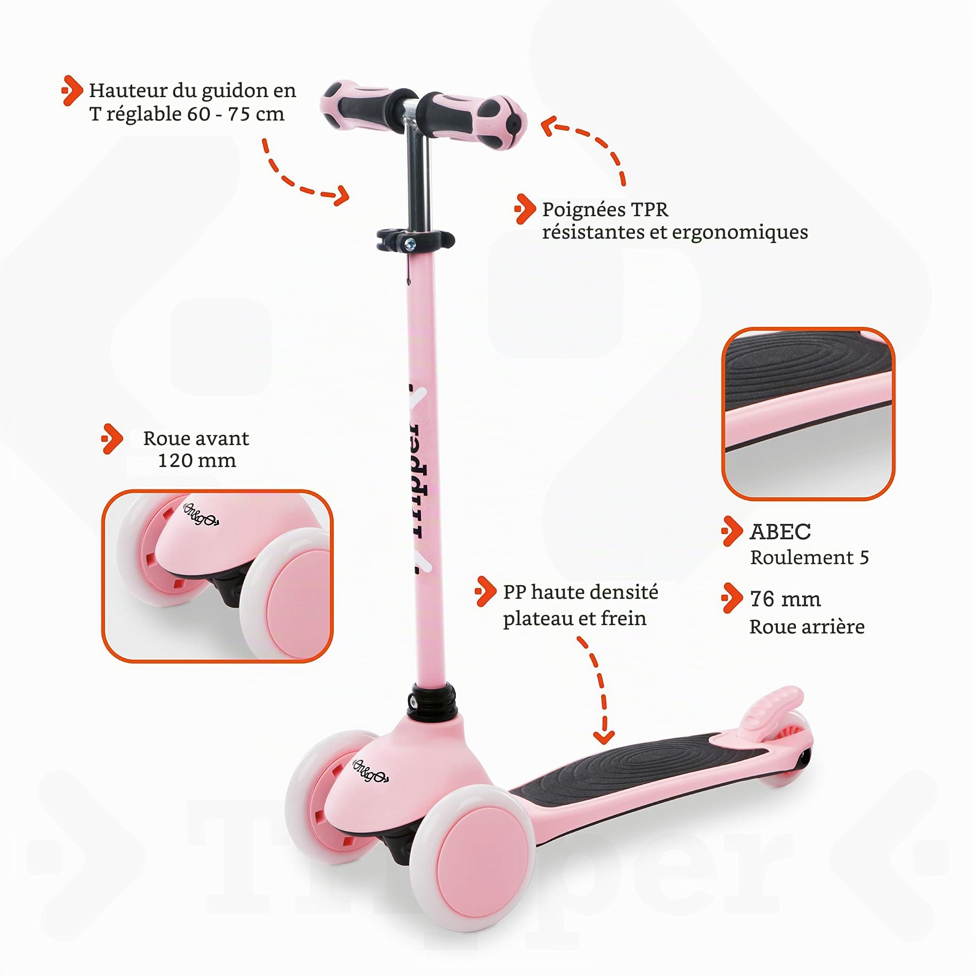 mondo Toys - Trottinette 3 Roues - on & Go Tripper - Rose - Glisse Urbaine - Enfant - 3 Ans et Plus - 28571