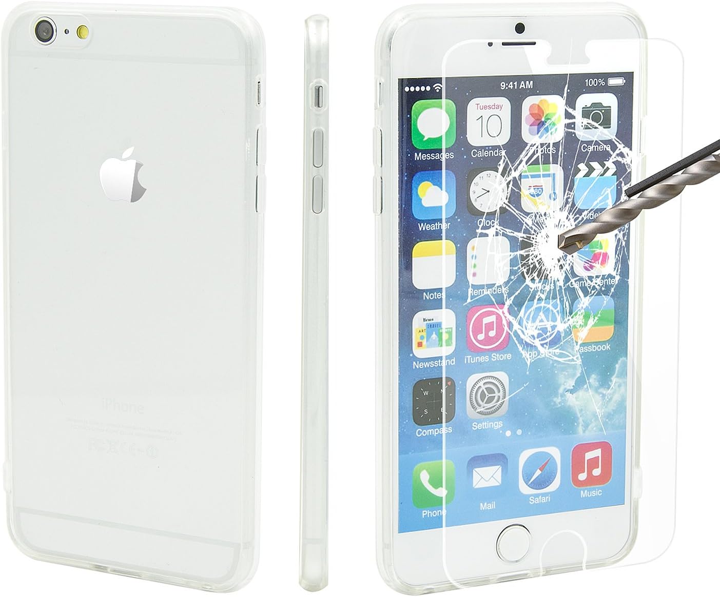 Besgoods 1PCS Crystal Clear Back Cover Case + 1PSC Tempered Glass HD Clear Screen Protector Scratch-Resistant Skin Screen Guard Shock Proof Soft Slim For New iPhone 6 6G 6th 5.5" 5.5 Inch