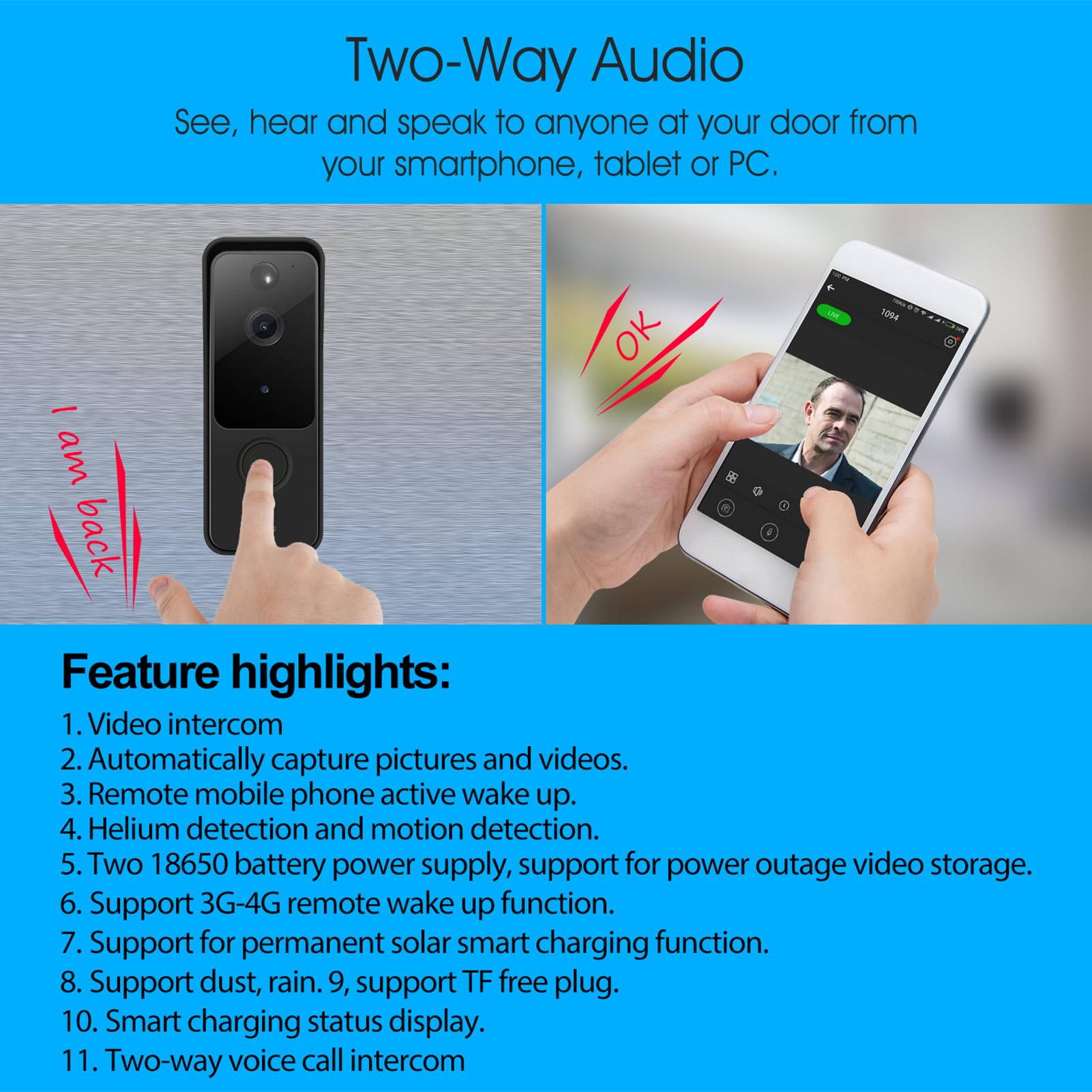 Denash Timbre con Video Inteligente 1080P con Detección de IA y Audio Bidireccional