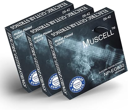 MUSCELL Electric Guitar Strings Handmade Nickel Plated Hex Steel Colorful Ball End-3 Packs-6 String-Light 09-42