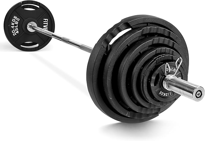 Fitvids Olympic 2-Inch Cast Iron Barbell Set, Including 255 Pounds Weight Plates Set with 7FT Olympic Bar (300 Pounds Total), Multiple Packages