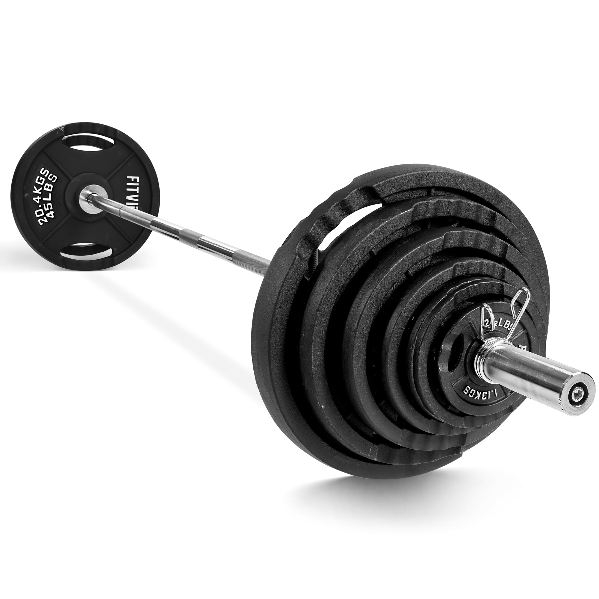 Photo 1 of ***40Ib IN TOTAL*** ****BARBELL MISSING WEIGHTS MISSING****Fitvids 2 Inch Olympic Barbell Weight Plates Set, 255 LB(2.5-45 LB) Barbell Weight Set for Home Gym Strength Training, Double-grip Design