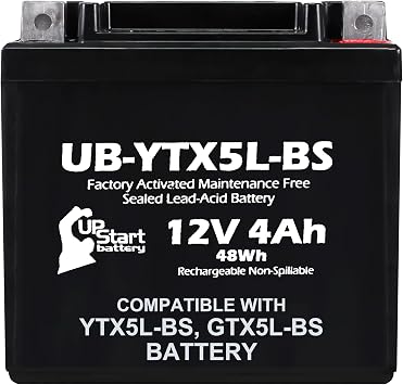 12V 4Ah YTX5L-BS Battery Replacement for GTX5L-BS Battery - Compatible with Honda 5L-BS DTX5L-BS CTX5L-BS CT5L-BS ES5LBS PTX5L-BS ATX5L ET5L - 12 Volt Motorcycle Quad ATV Batteries, YTX5L AGM SLA