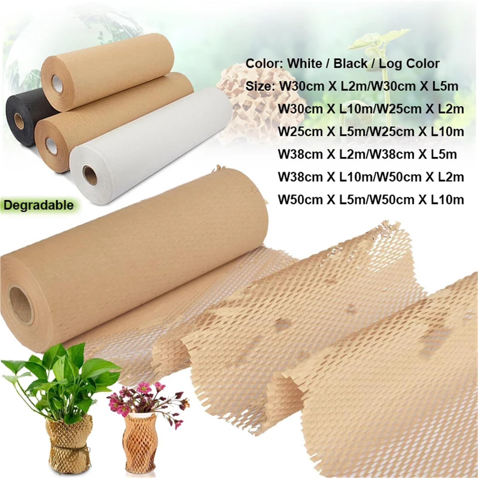 Rouleau de papier alvéolé Rouleau de film à bulles alvéolé 2 10 m for déménagement, expédition et emballage cadeaux(White,W50cm X L10m)