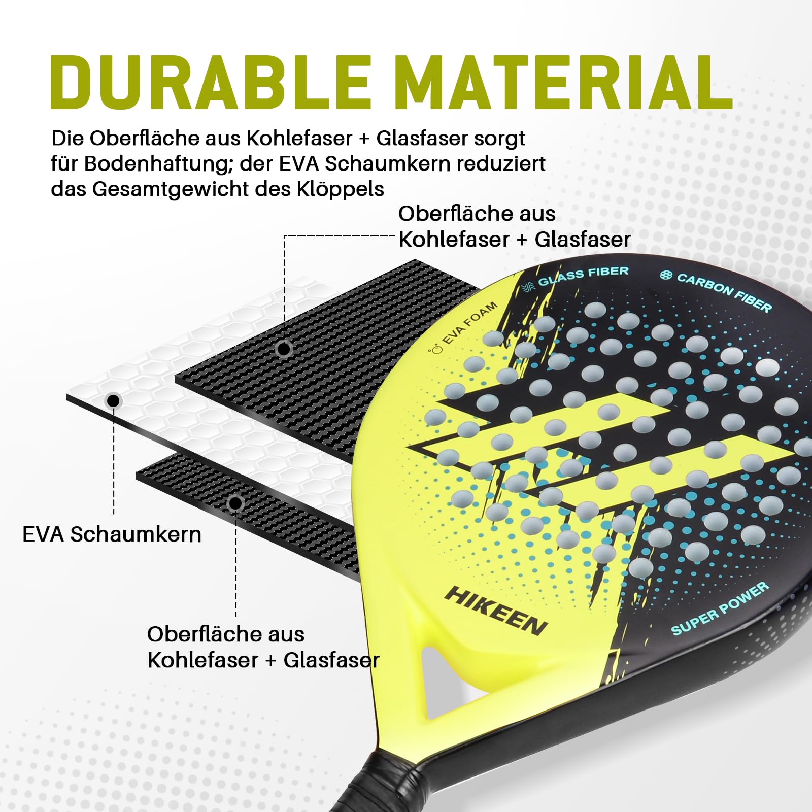 BOIOSTEADY Padel Schläger Erwachsene Carbon Glasfaser Tennisbälle 1 Stück