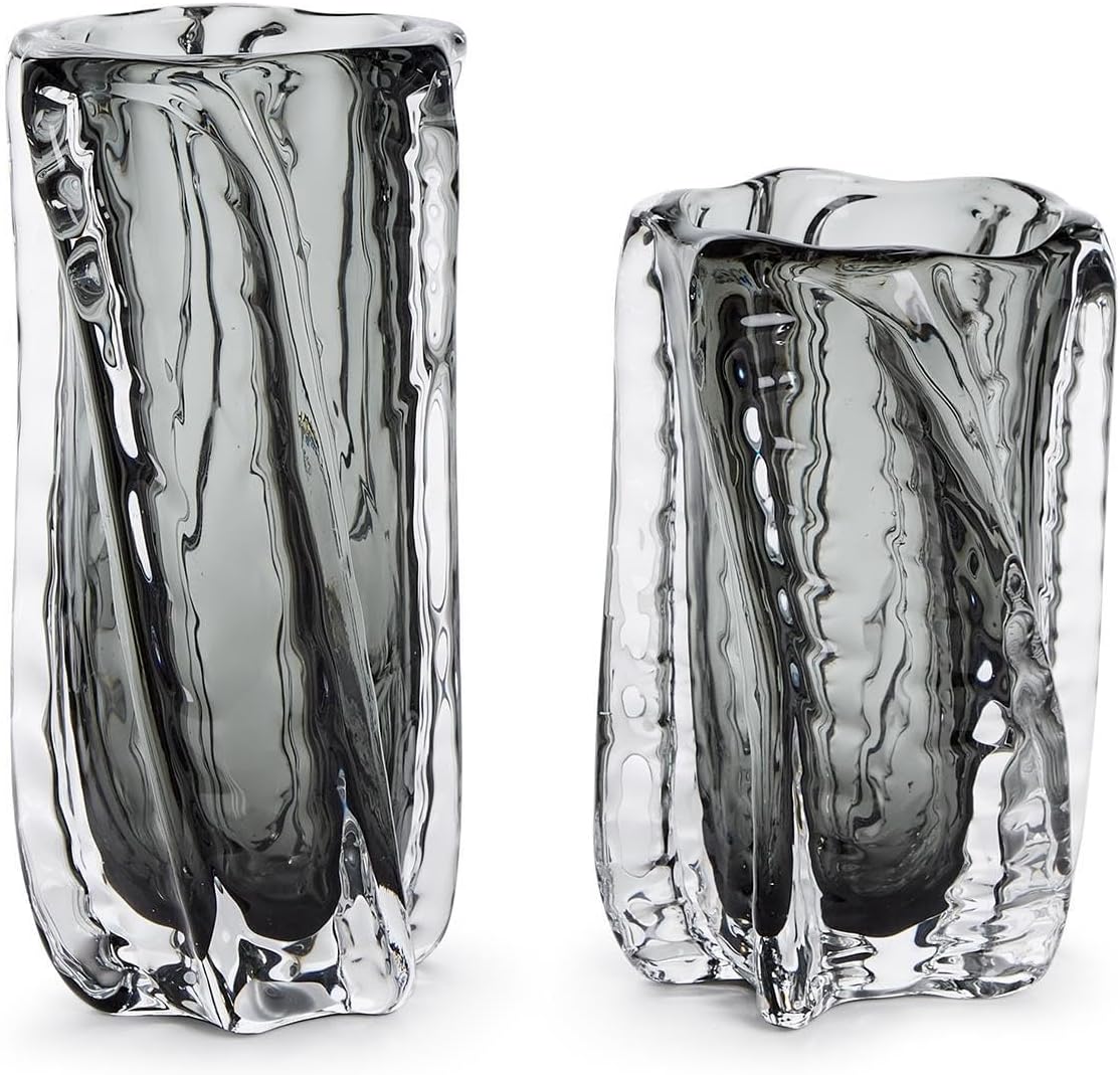 Two's Company Vendome Smoke Clear Art Glass Vase, Set of 2, Glass, 8.25-inches Height and 10-inches Height, Home Decor Accessories, NUS002-S2