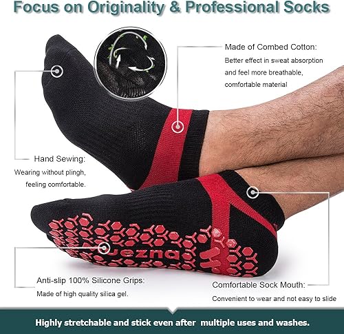 Miniatura 3 de Muezna Calcetines de yoga antideslizantes para hombre, para pilates, barras, Bikram Fitness Hospital con puños