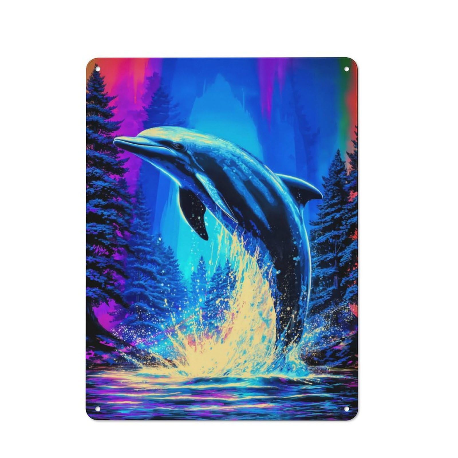 Retro Neon Dolphin Splash Vintage Tin Sign 40x30cm, Retro Room Decor for Lounge, Study, Pub Or Wall Gallery