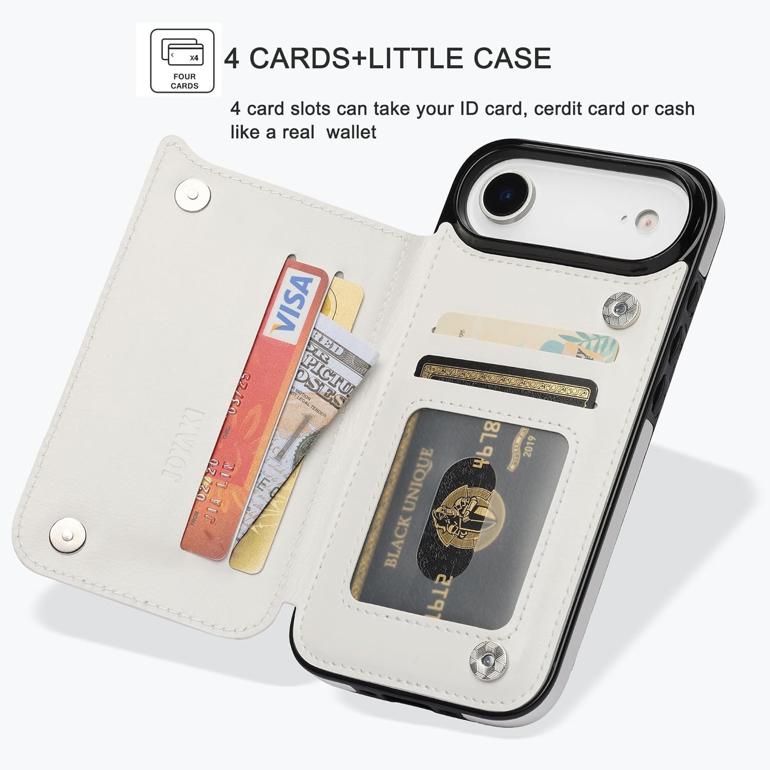 Compatible with iPhone 17 Air Wallet Case with Card Holder, PU Leather Kickstand Card Slots Case with Screen Protecor, Double Magnetic Clasp and Durable Shockproof Cover 6.6 "-White - Image 3