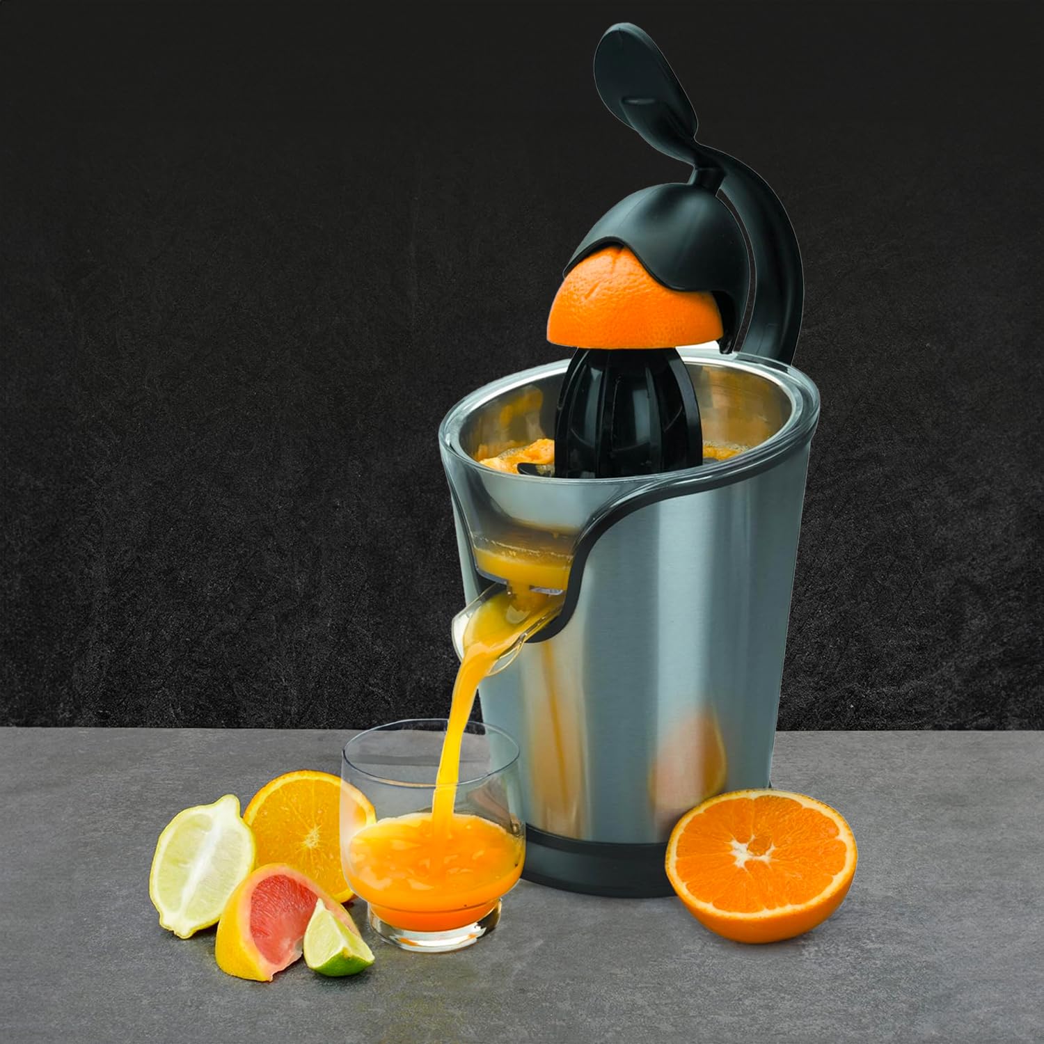 Spremiagrumi Elettrico con Piedini Antiscivolo - con 2 Coni e Beccuccio Antiscivolo, Componenti Removibili, Filtro Polpa, in Acciaio Inox e Plastica, 160W, ‎
