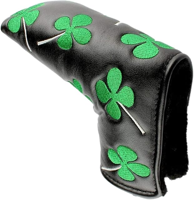 FINGER TEN Golf Headcovers for Putter Club PU Leather Fabric Value Pack, Putters Headcover Shamrock Embroidered Design Waterproof Lightweight Fahion Fit All Brands Putter Clubs Color White Black