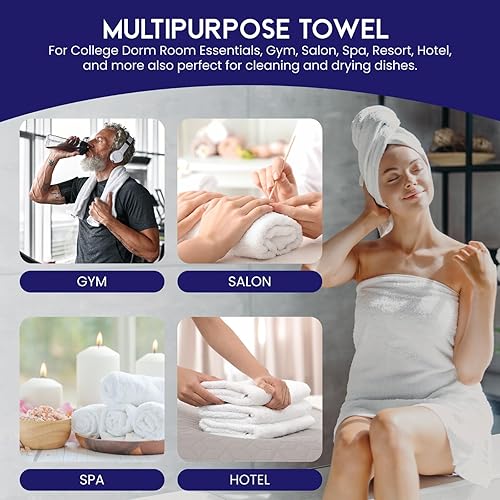 Miniatura 4 de Linteum Textile - Juego de toallas de 6 piezas, 20 x 40 pulgadas, 100% algodón de alta calidad, toallas para el pelo, sala de estar, spa, piscina y