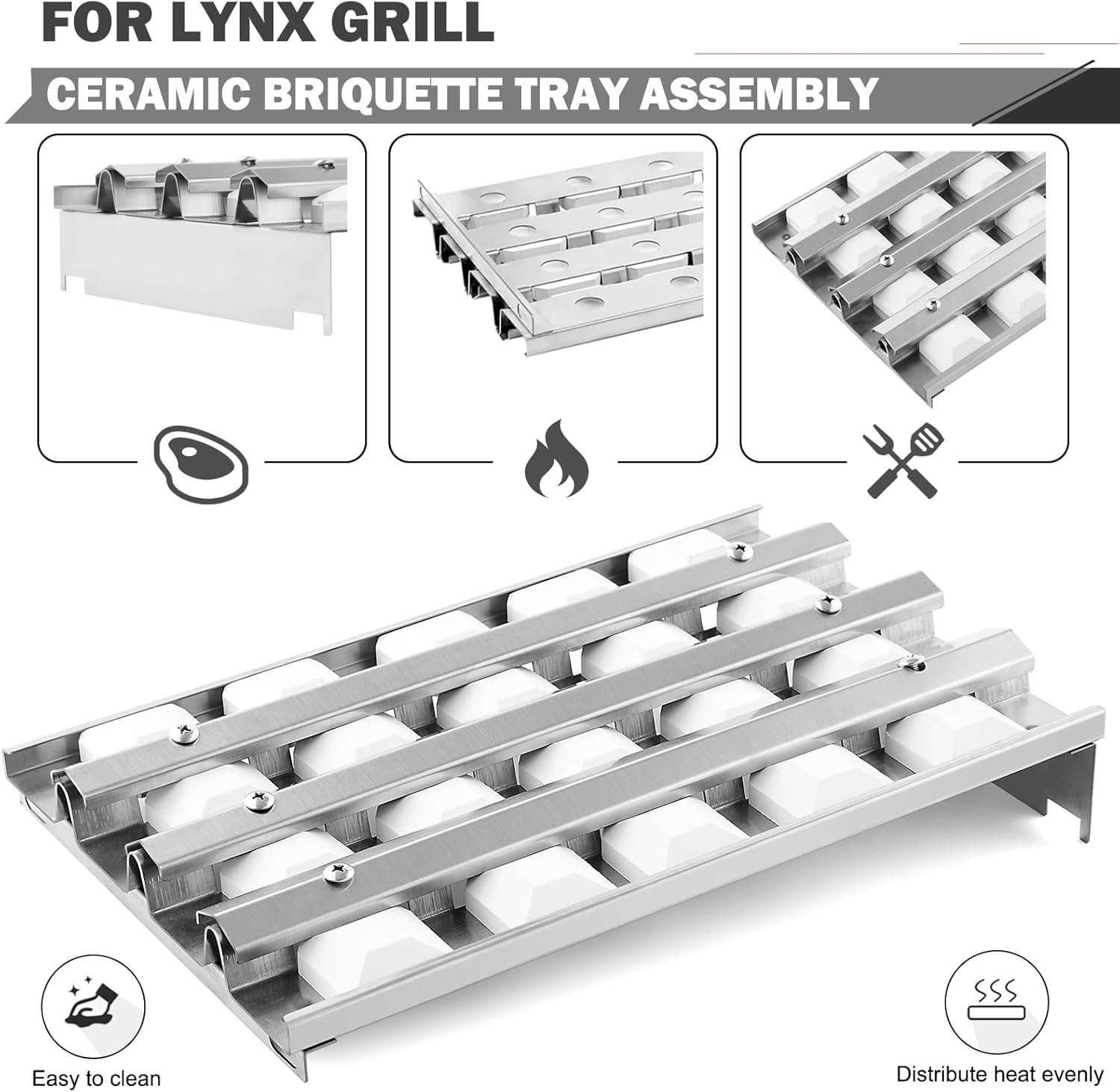 Oklagarden Briquette Tray Replacement for Lynx Grill Parts Sedona 24” 36” 42” Grill Briquettes Lynx Sedona L600 L400 L700 Ceramic Briquette Assembly Parts 80707 80743 L600PS Heat Plates Accessories