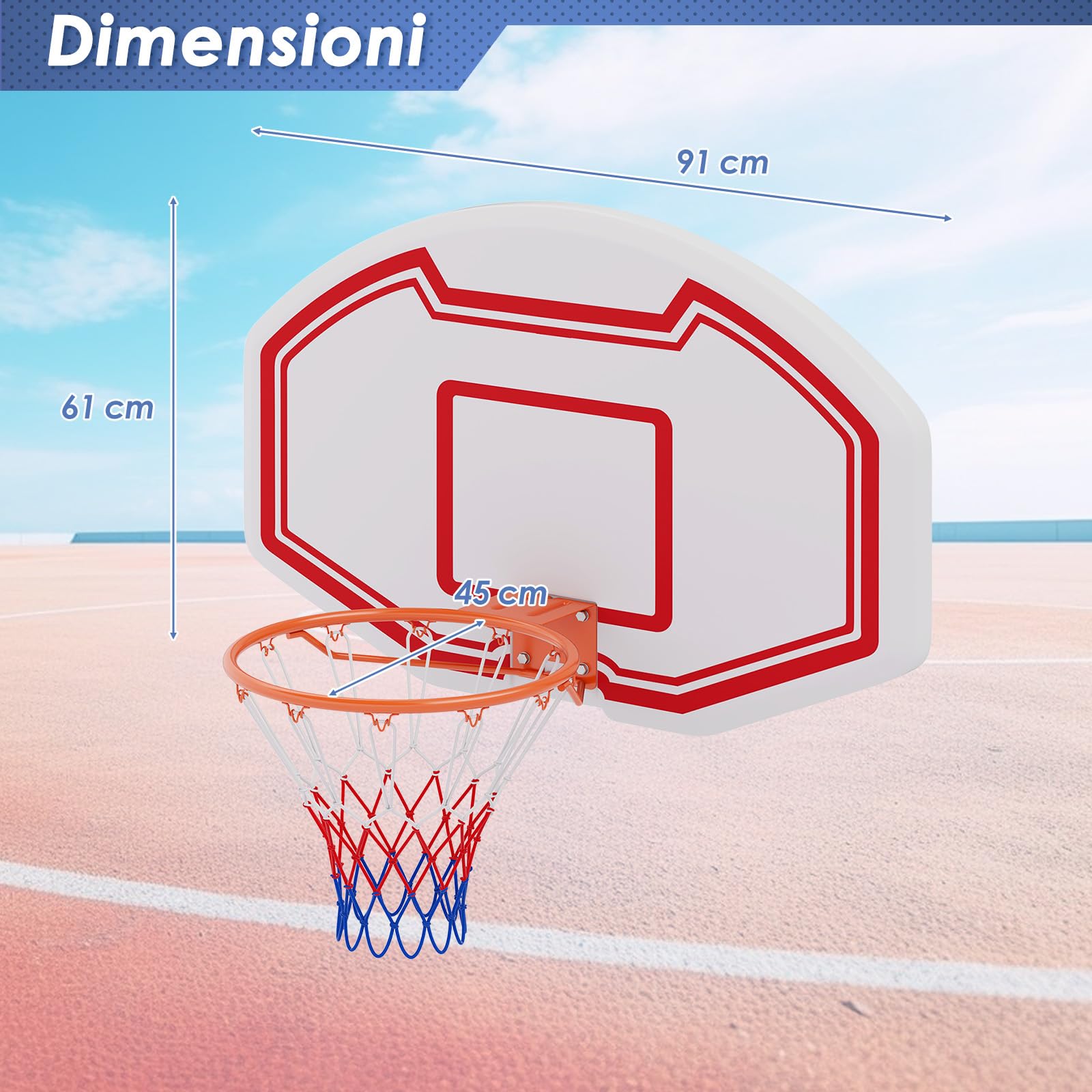 COSTWAY Tabellone Basket a Muro Interno ed Esterno, Canestro da Basket a Parete con Tabellone Anti-Rottura da 91 x 61 cm, Rete Resistente e Cerchio Standard da 45 cm