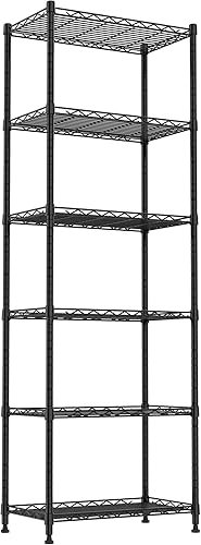 REGILLER Estantería de alambre de acero con 6 estantes, unidad de almacenamiento ajustable para lavandería, baño, cocina, despensa, armario (Negro,