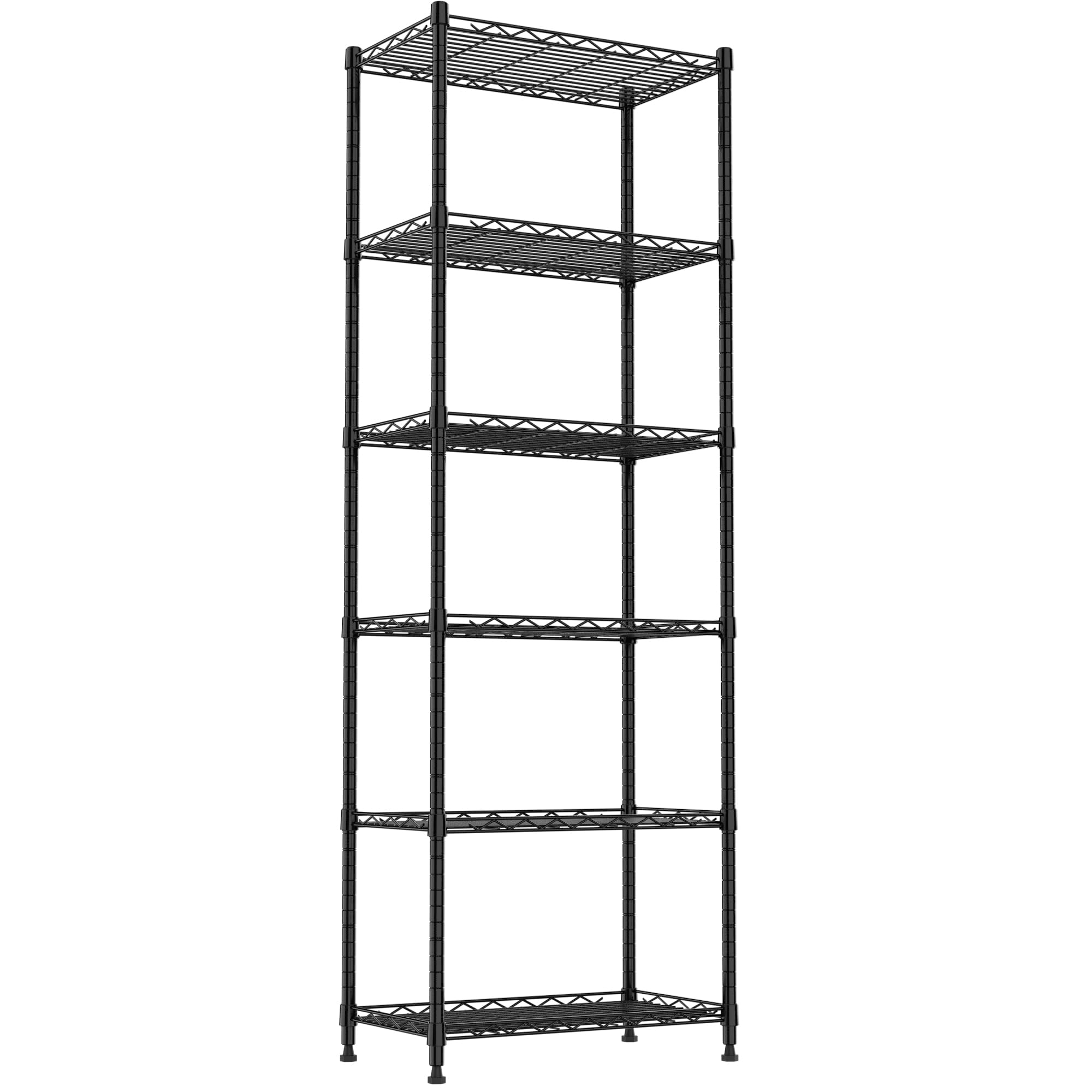 REGILLER 6 Wire Shelving Steel Storage Rack Adjustable Unit Shelves for Laundry Bathroom Kitchen Pantry Closet(Black,11.7" D x 21.4" W x 63" H)
