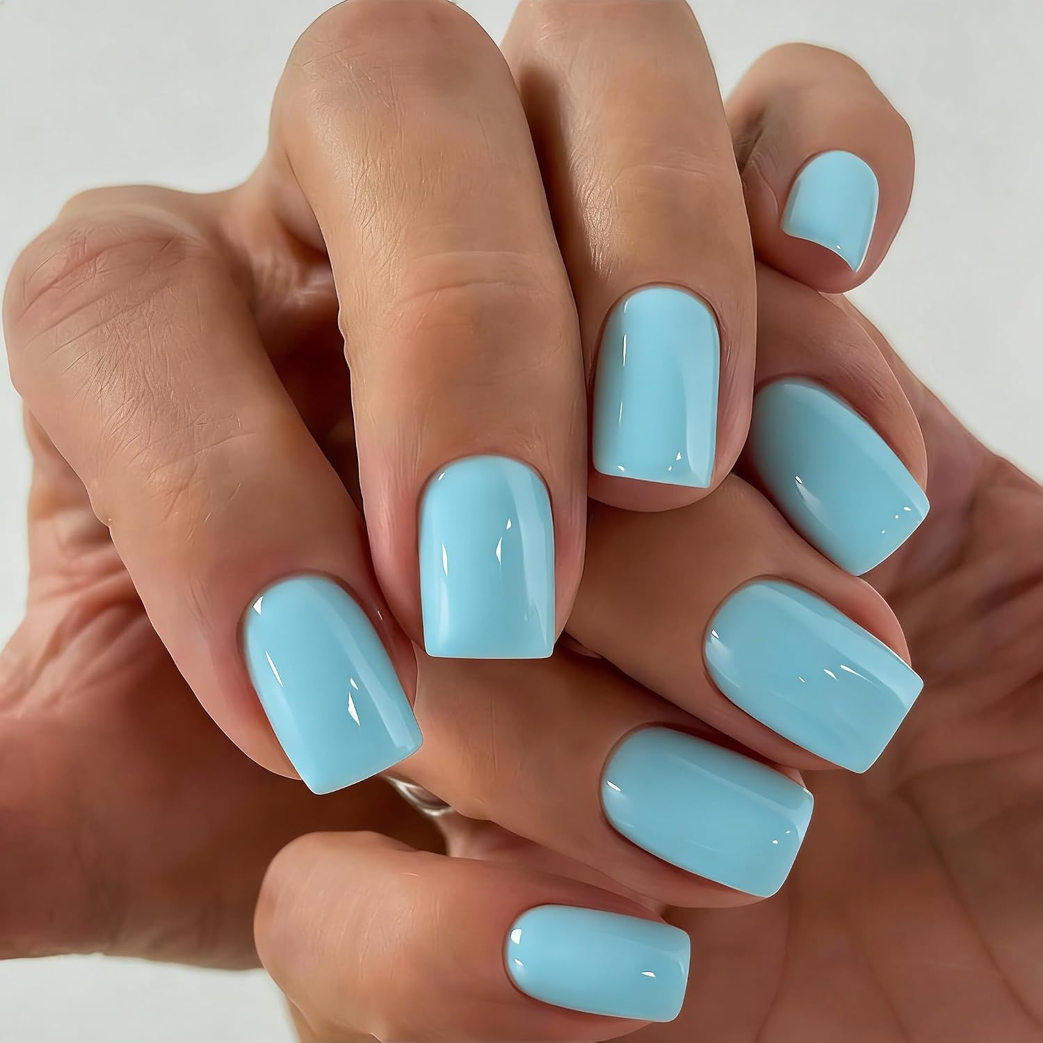 Soft Gel Press on Nails - Baby Blue Short Fake Nails
