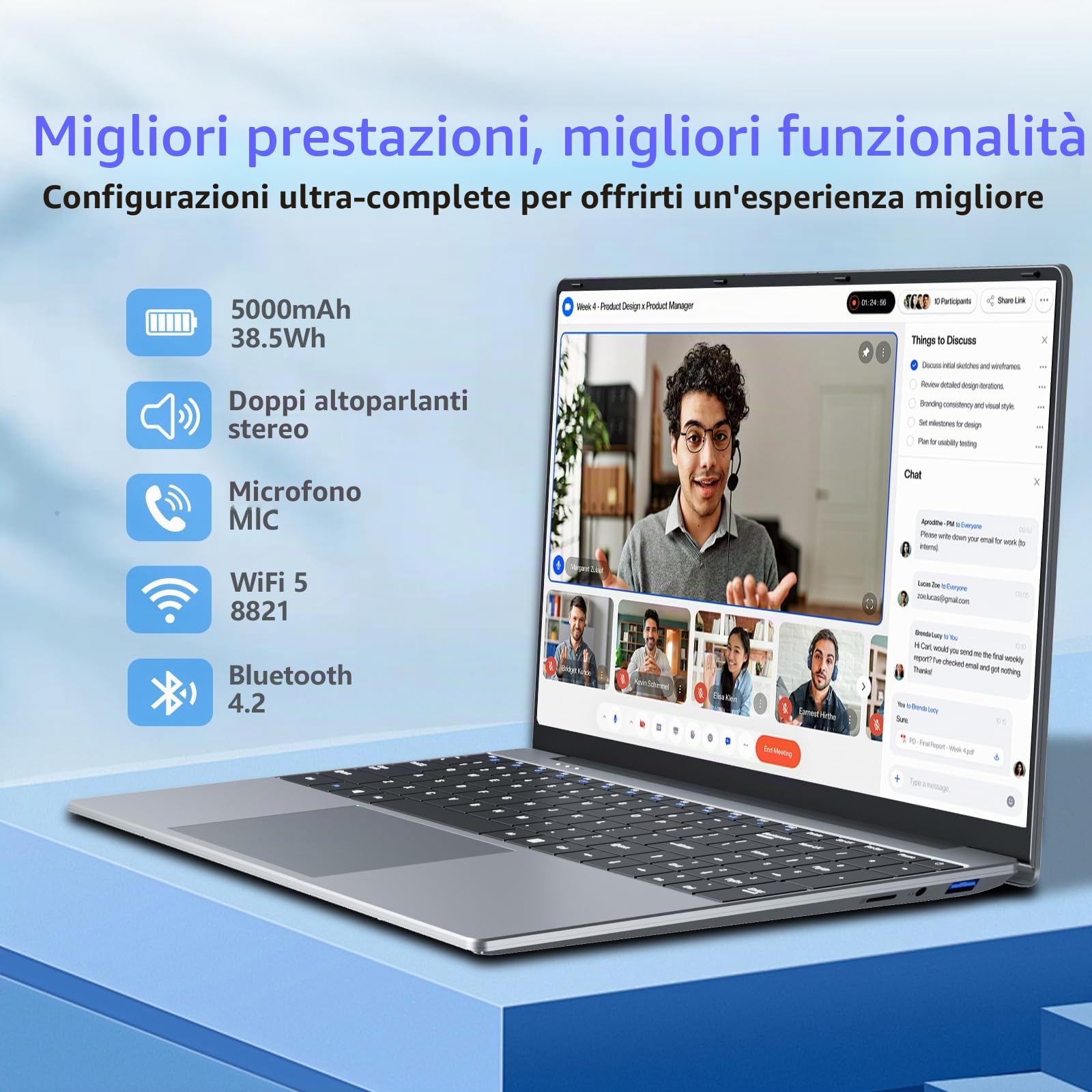 15,6 Pollici Notebook Core i5 7Y54 Processore, 16GB RAM 512GB SSD, Office 365 PC Portatile 1920*1080 FHD Schermo, Win11 Laptop Mini-HDMI USB3.0 Computer Portatile Tastiera Numerico Retroilluminata