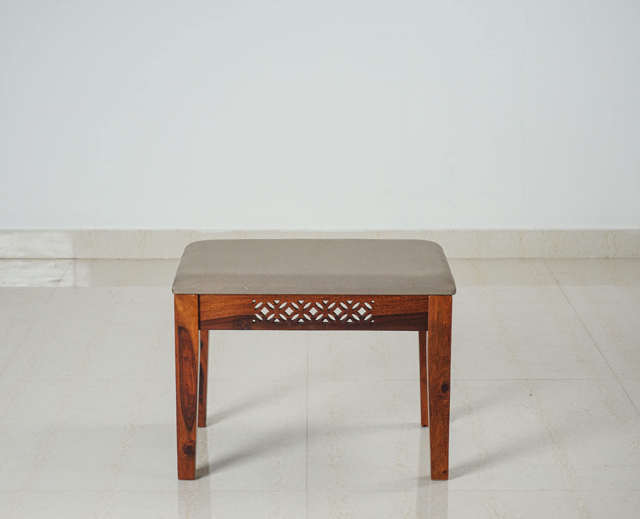 WOODEFLY Wooden 1 Seater Bench for Living Room, Dining Table, Study | Adjustable Cushion Sheesham Bench for Drawing Room in Honey Finish 1