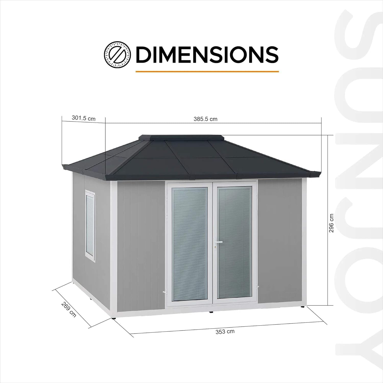 Sunjoy Office Shed for Outdoor, Tiny House 10'x12.6' She Shed, Backyard Office, Multipurpose Outdoor Room, Home Gym with Floor, 2 Windows and Lockable Doors