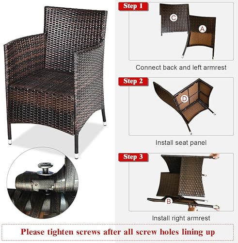 Miniatura 7 de HAPPYGRILL Juego de muebles de ratán de mimbre de 3 piezas para patio, juego de conversación de ratán al aire libre con sillas de mesa auxiliar y