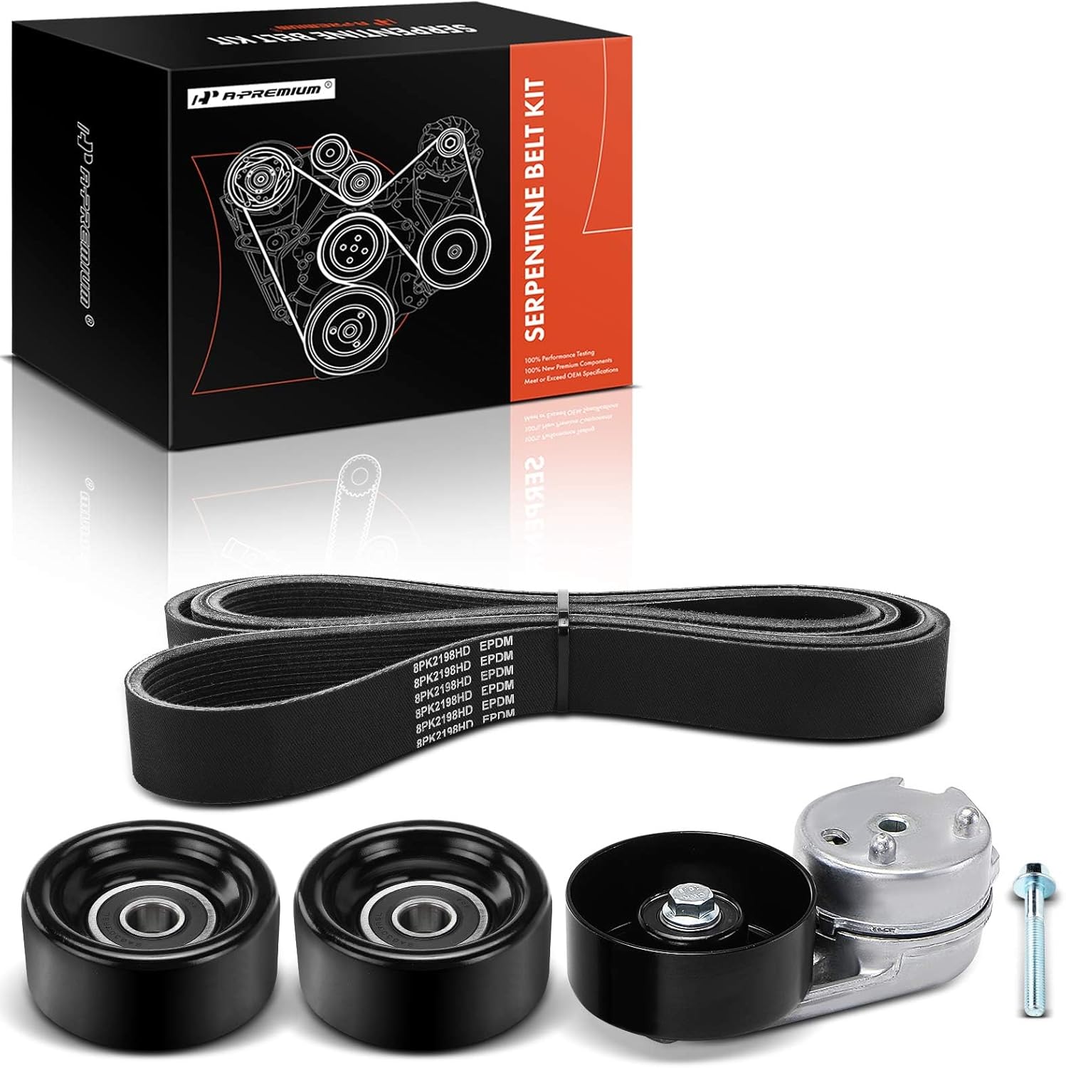 A-Premium Engine Serpentine Belt Drive Kit Compatible with Ford F-250 Super Duty 2008-2010, Ford F-350 Super Duty 2008-2010, F-450 Super Duty 2008, F-550 Super Duty 2008, 6.4L