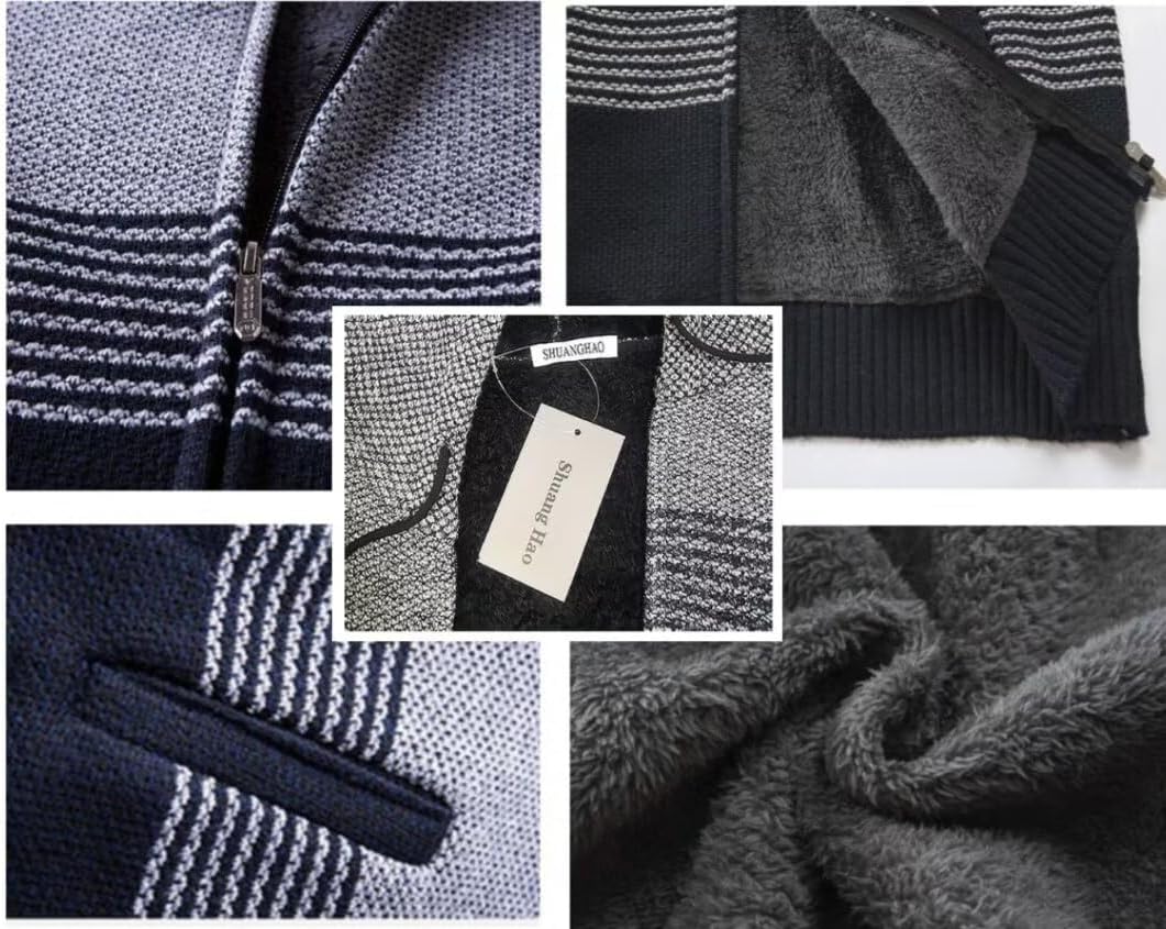 Men's Hoodie Knit Knitwear Sweatshirt Sweater Jacket Coat Autumn Winter Fleece Thick Warm Cardigan Classic Long Sleeve Men - Image 5