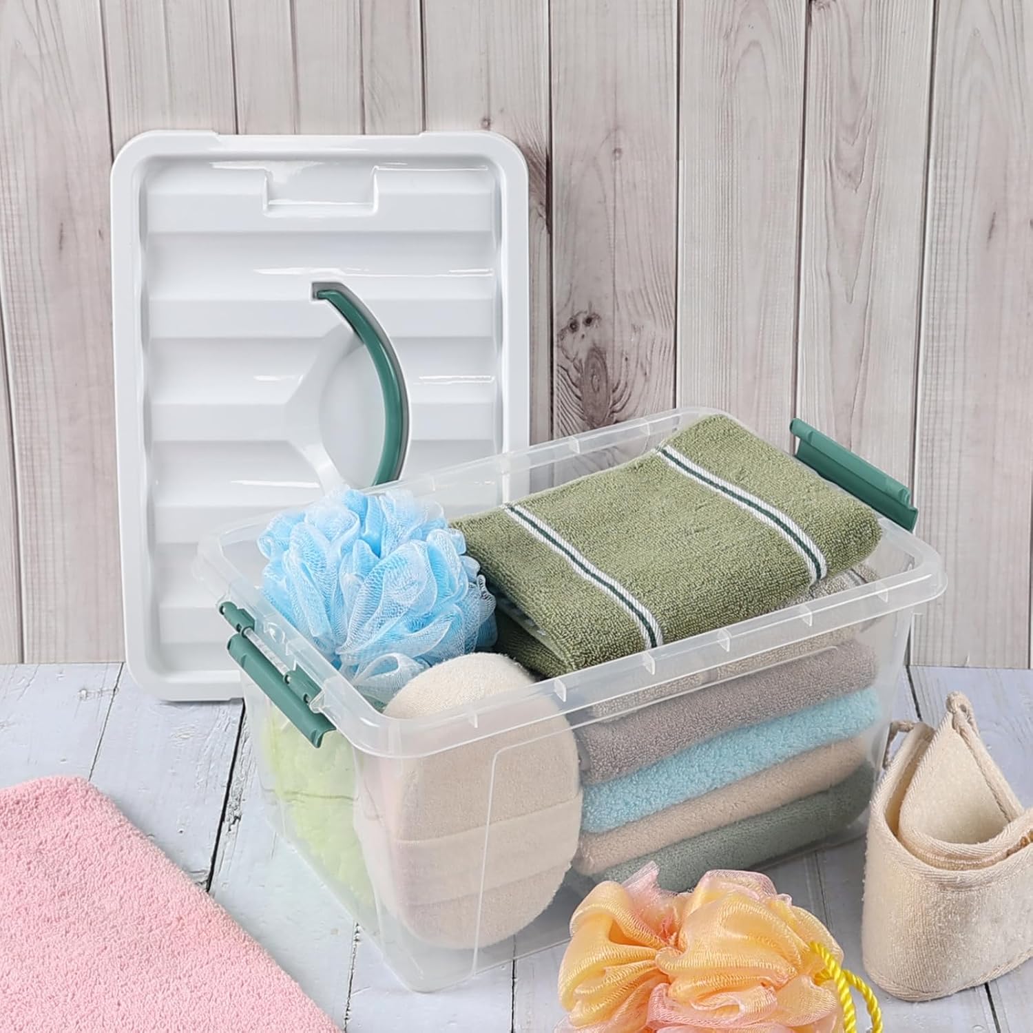 14 Quart Clear Plastic Latching Box with Handle, Plastic Storage Bin with Lids, 6 Packs