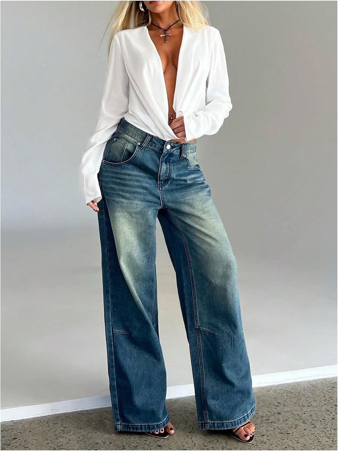 SOLY HUX Women's Deep V Neck Draped Crop Blouse Long Sleeve Shirts Going Out Cropped Tops - Image 5