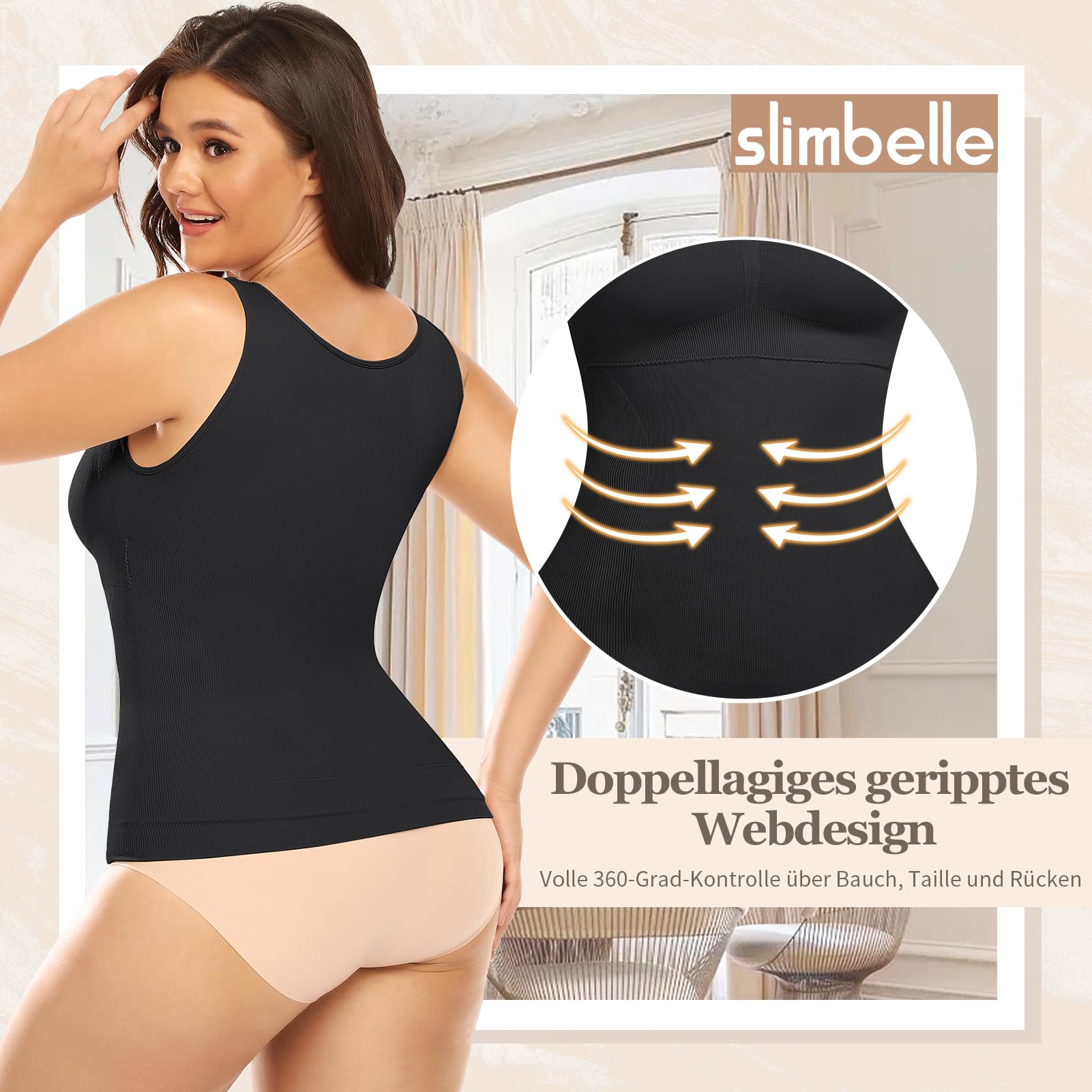 SLIMBELLE Damen Unterhemd BH Hemd Seamless Tank Top mit entfernbaren Cups Bauchweg Shapewear Top Ohne Bügel Bustier Hemdchen Figurformende Body Shaper Camisole Formendes Hemd Shaping Unterwäsche