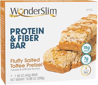 WonderSlim Protein & Fiber Bar, Salted Toffee Pretzel, 15g Protein, 7g Fiber, Gluten Free (7ct)