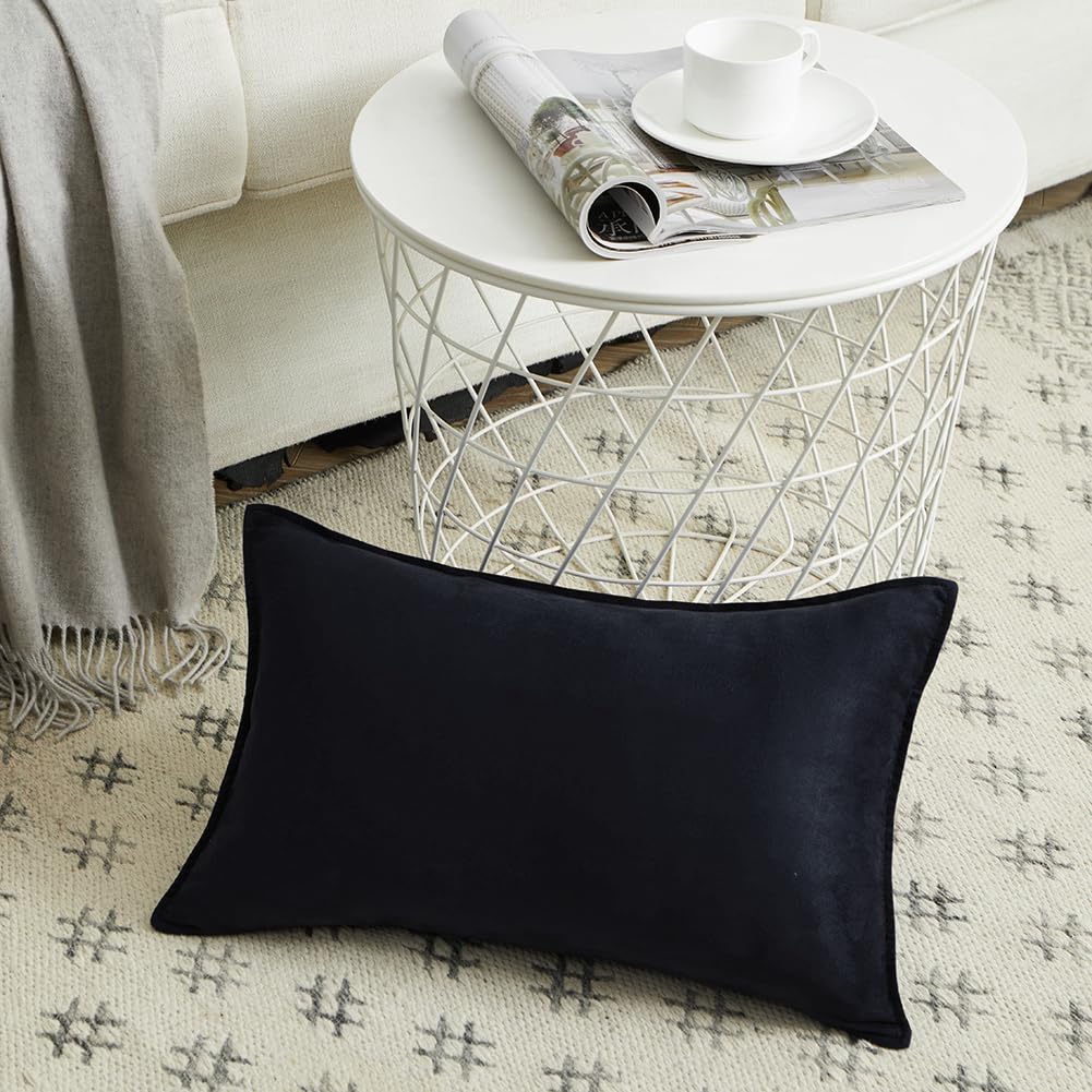 Set Of 2 Black Lumbar Pillow Covers 12x20 - Boho Farmhouse Decor With Tassels