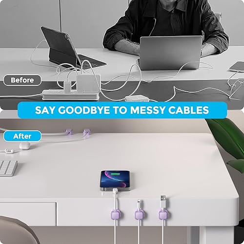 Miniatura 4 de AhaStyle Paquete de 6 organizadores magnéticos de cables 1s candado clips de cable adhesivo fuerte suave ajustable organizador de cables de alambre