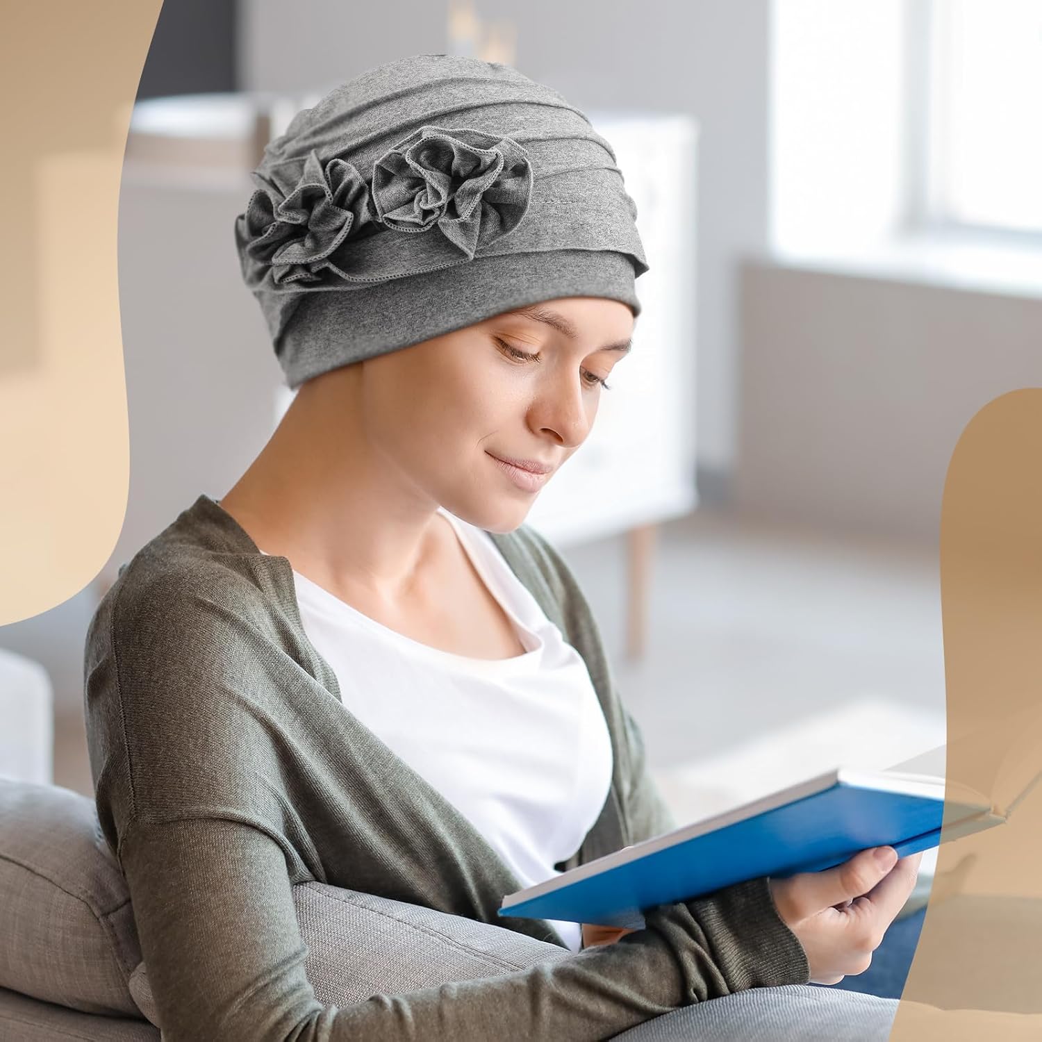 JenPen 6 Pcs Chemo Headwear for Women Stretchy Soft Turbans for Cancer Solid Beanie Flower Chemo Caps for Hair Loss - Image 5