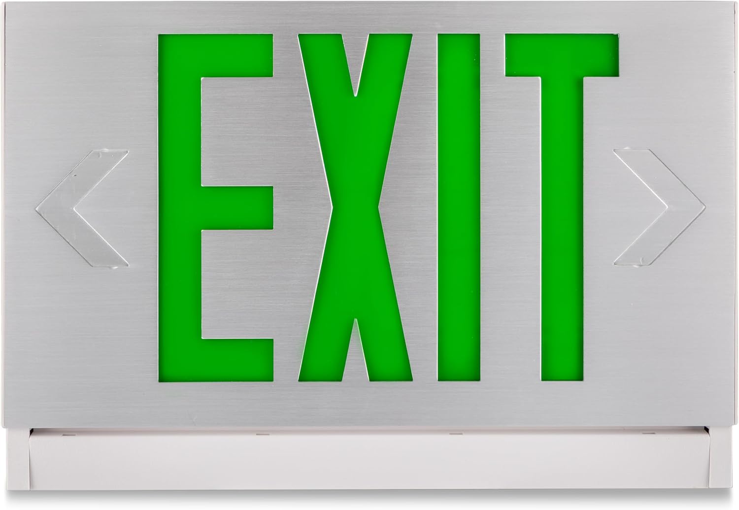 Maxlite EXAC-GW Thin Aluminum LED Exit Sign Green with Battery Backup - Adjustable 45-Degree LED Lightbar, CCT 6000K, Universal Voltage 100V-300V, Brushed Aluminum Faceplate, 5-Year Warranty