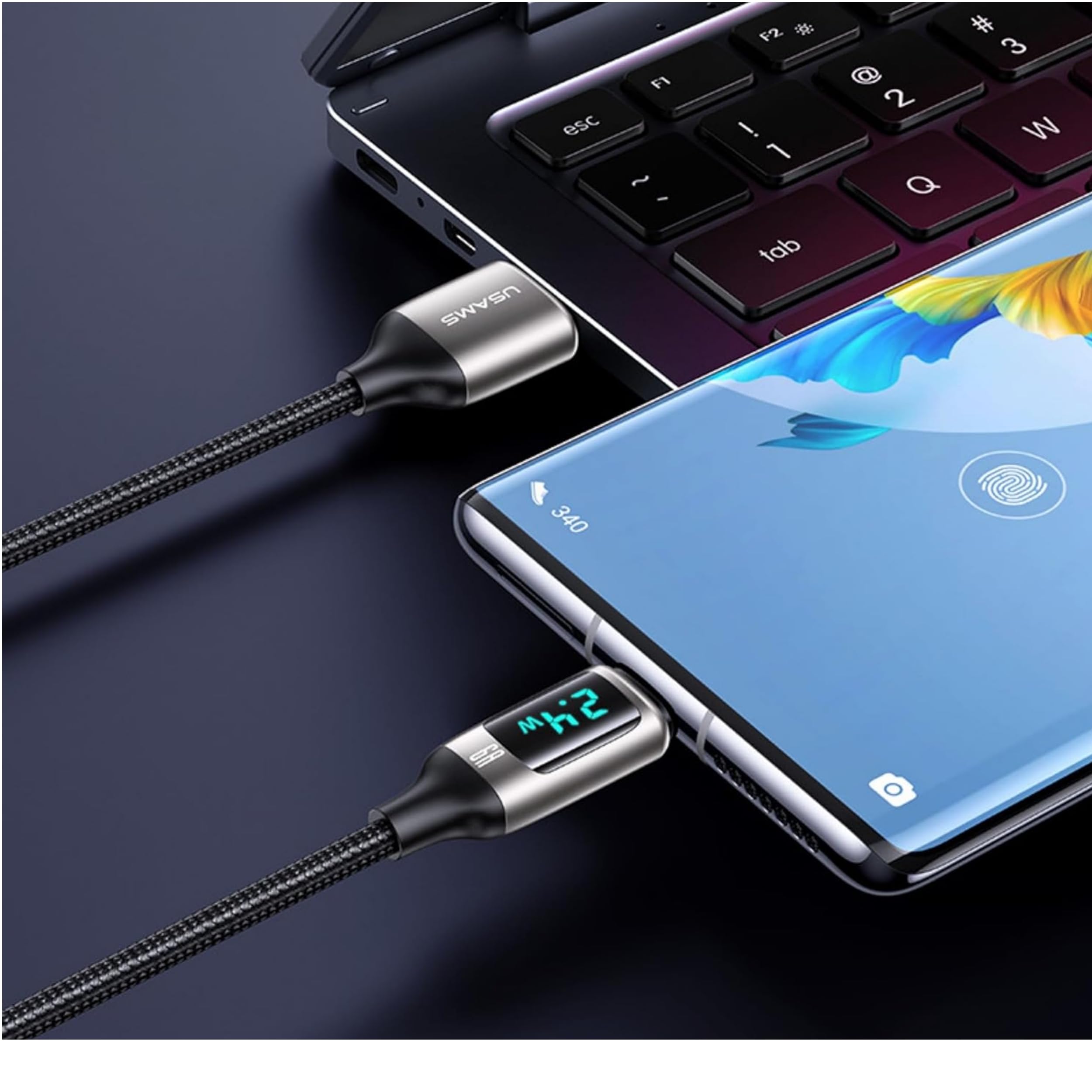 Cavo USB-C A USB-C P4Y 1,2m, Ricarica Rapida 100W PD 5A, Trasferimento Dati, Treccia In Nylon, Connettori In Alluminio, Display LED