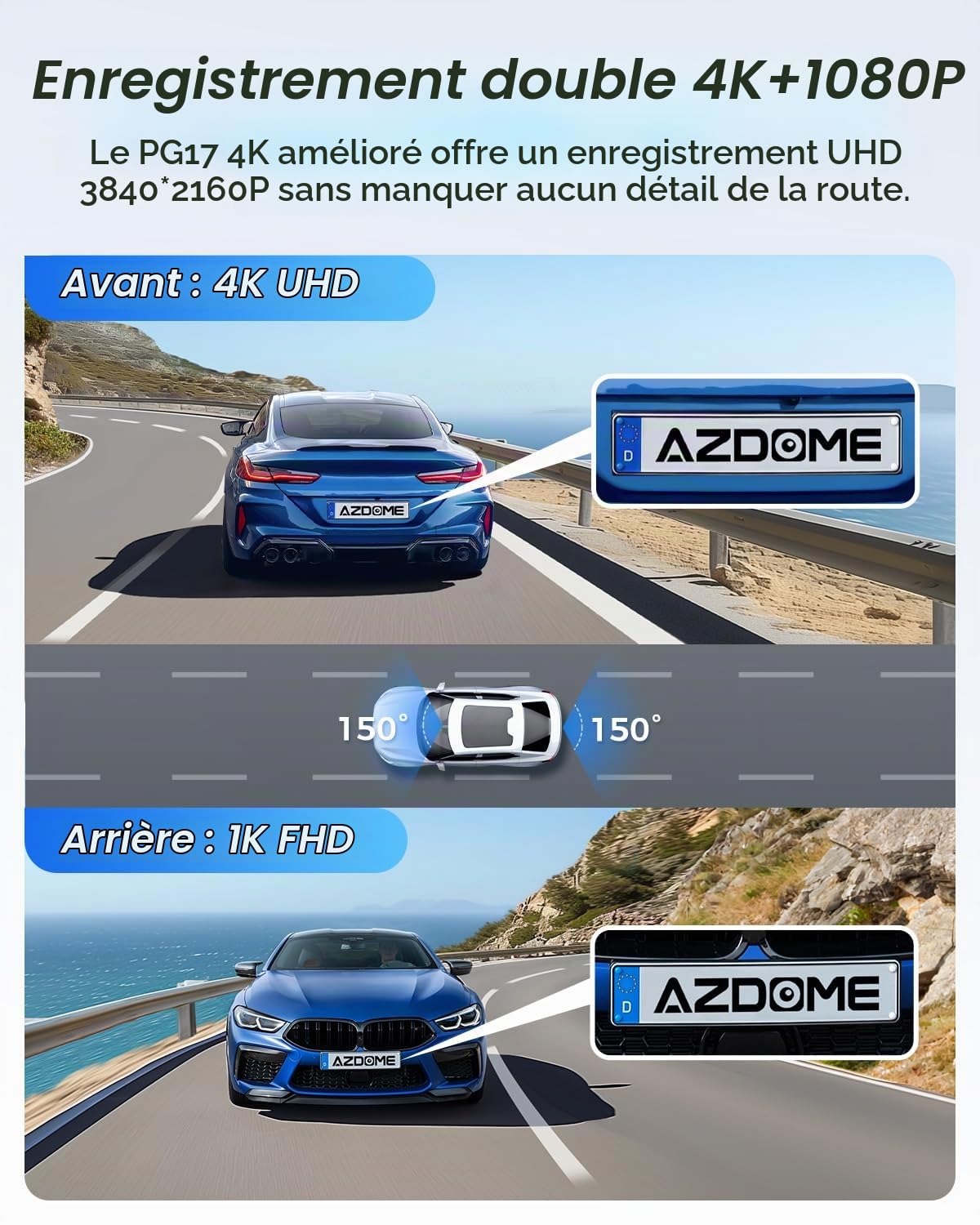 AZDOME 12" PG17 4K Spiegel Dashcam mit Rückfahrkamera, Auto Kamera mit WiFi, 64 GB-Karte (PG17)