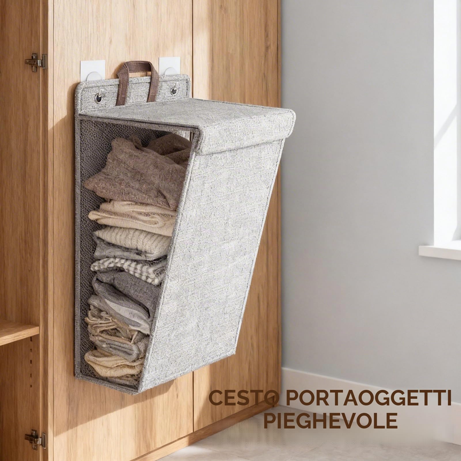 Cesto Per La Biancheria da Appendere al Muro, Cesti Per La Biancheria da Parete Pieghevoli Cesto Per La Biancheria da Appendere Cesto Per Armadio Pensile Portatile Per Armadio(Large-Grigio)
